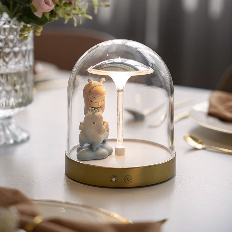 Glass Dome LED Table Lamp with USB Charging & Touch Dimming