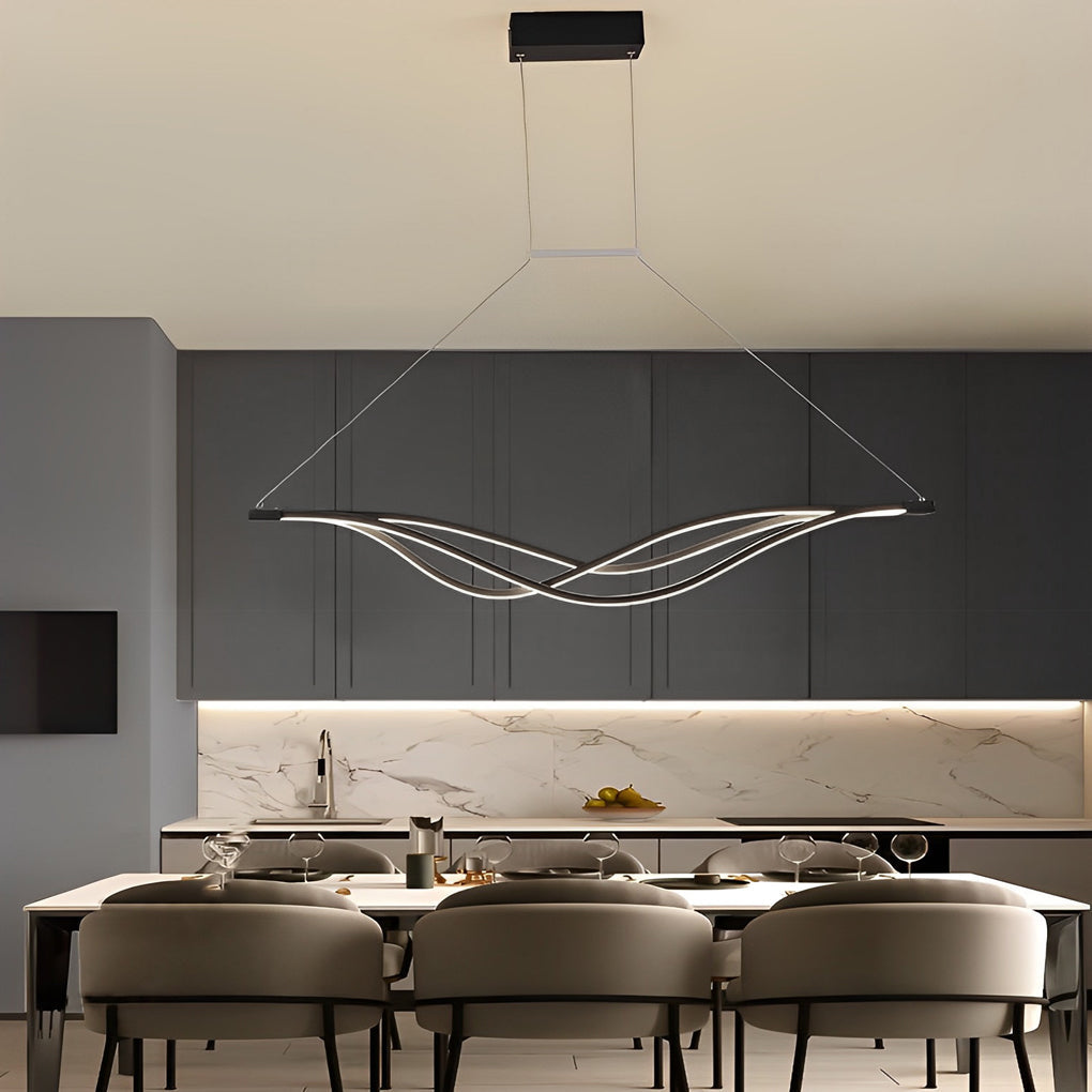 Modern Wave Linear Dimmable LED Pendant Light with Remote