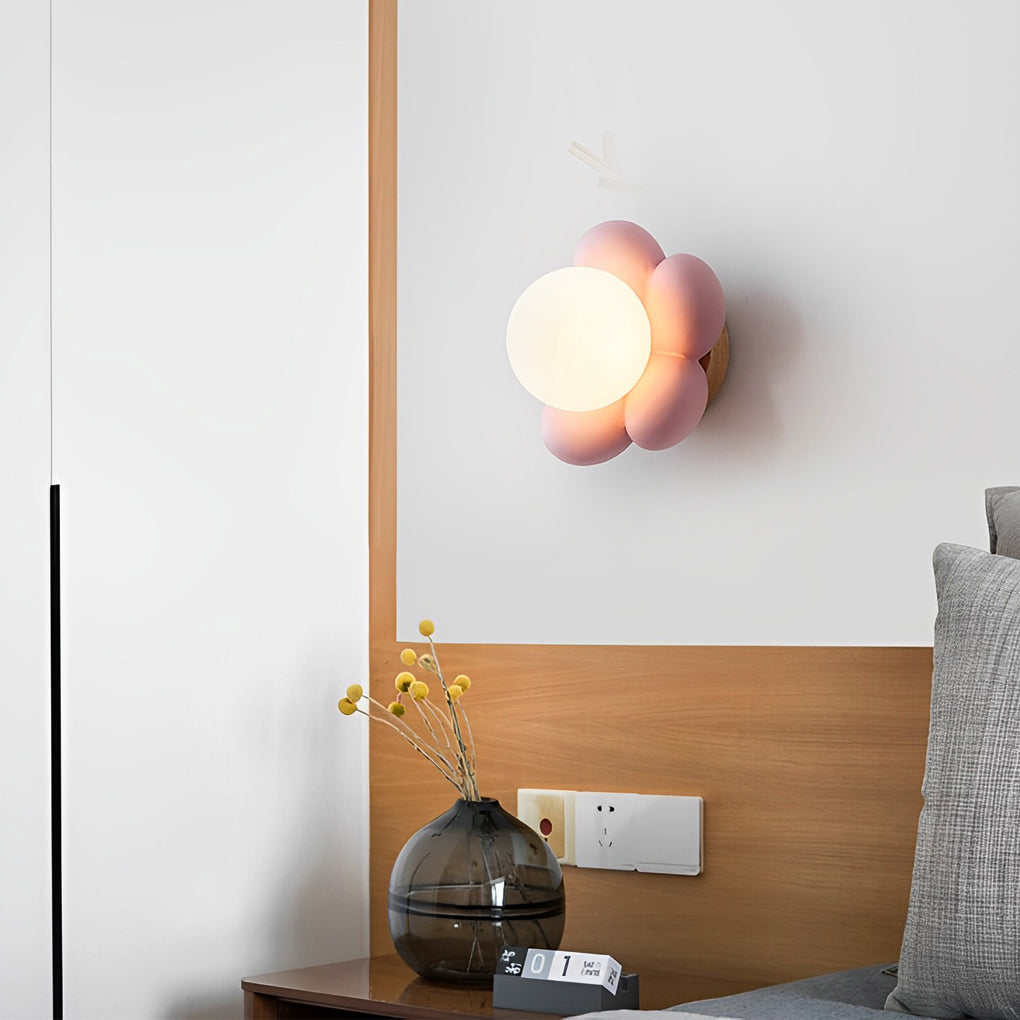 Flower Wall Sconce Modern Wood Glass Nordic Bedroom Lighting