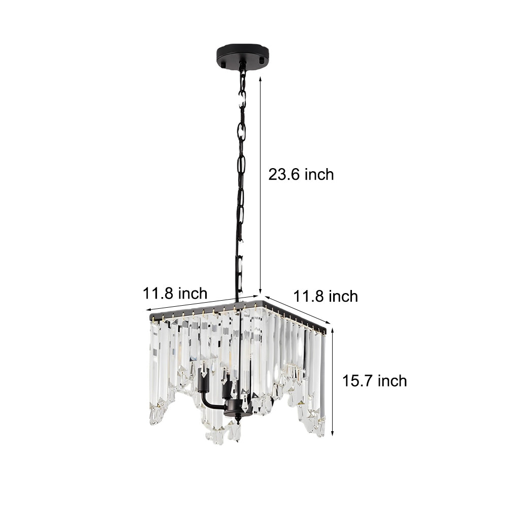 Crystal Strip LED Chandelier - Modern Black Metal 3-Step Dimming