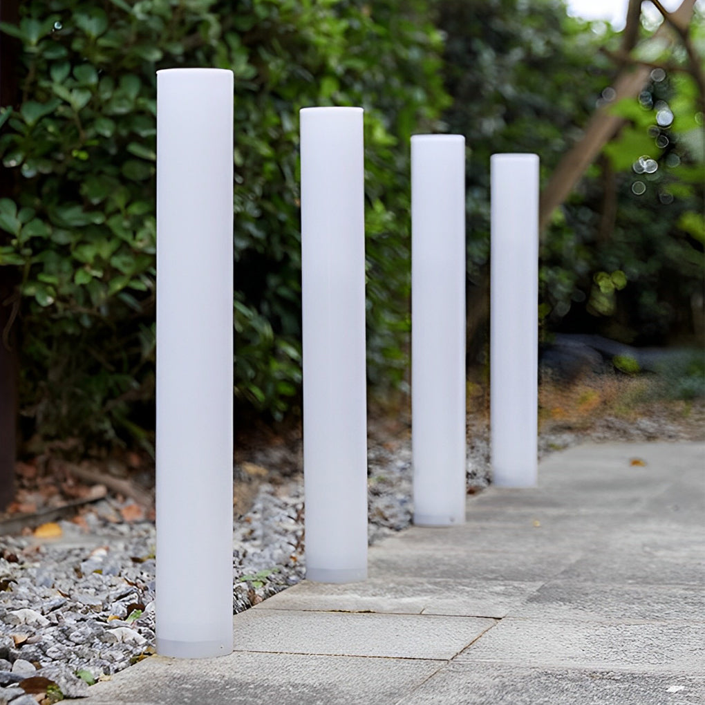 Modern Solar Lawn Light Cylindrical White Waterproof Post Lamp