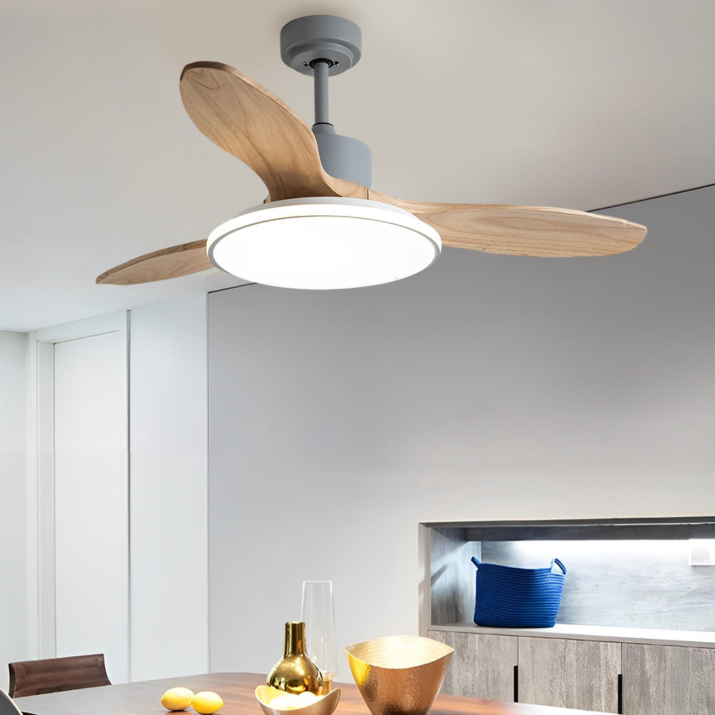 Modern Wood Ceiling Fan Light with Remote Control & 3-Step Dimming