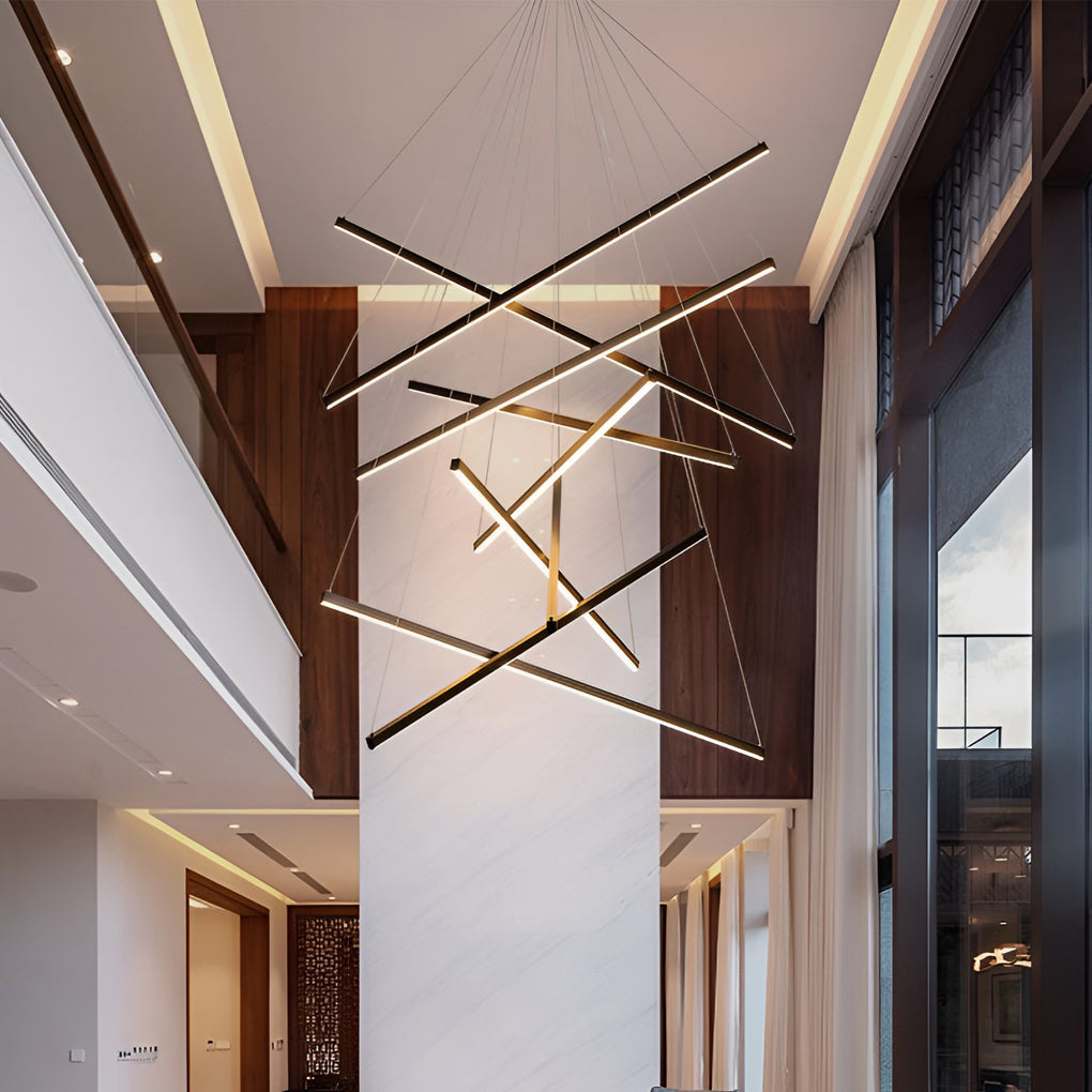 Modern Black Linear LED Chandelier with Stepless Dimming & Remote