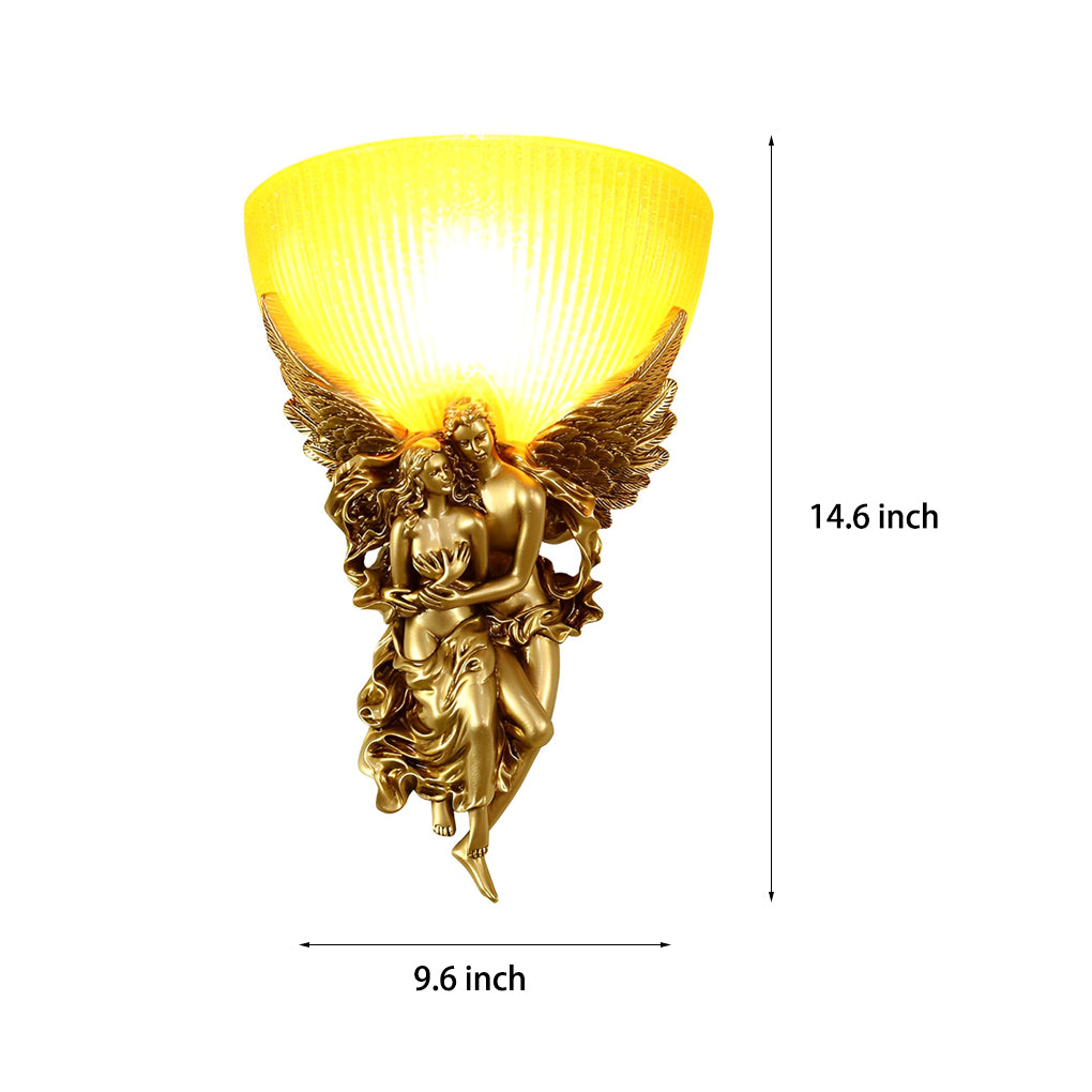 3D Angel Sculpture Wall Sconce Gold Resin Glass Retro Art Lamp