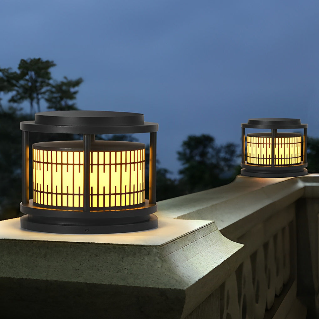 Modern Solar Fence Post Light with Retro Pattern - Waterproof LED