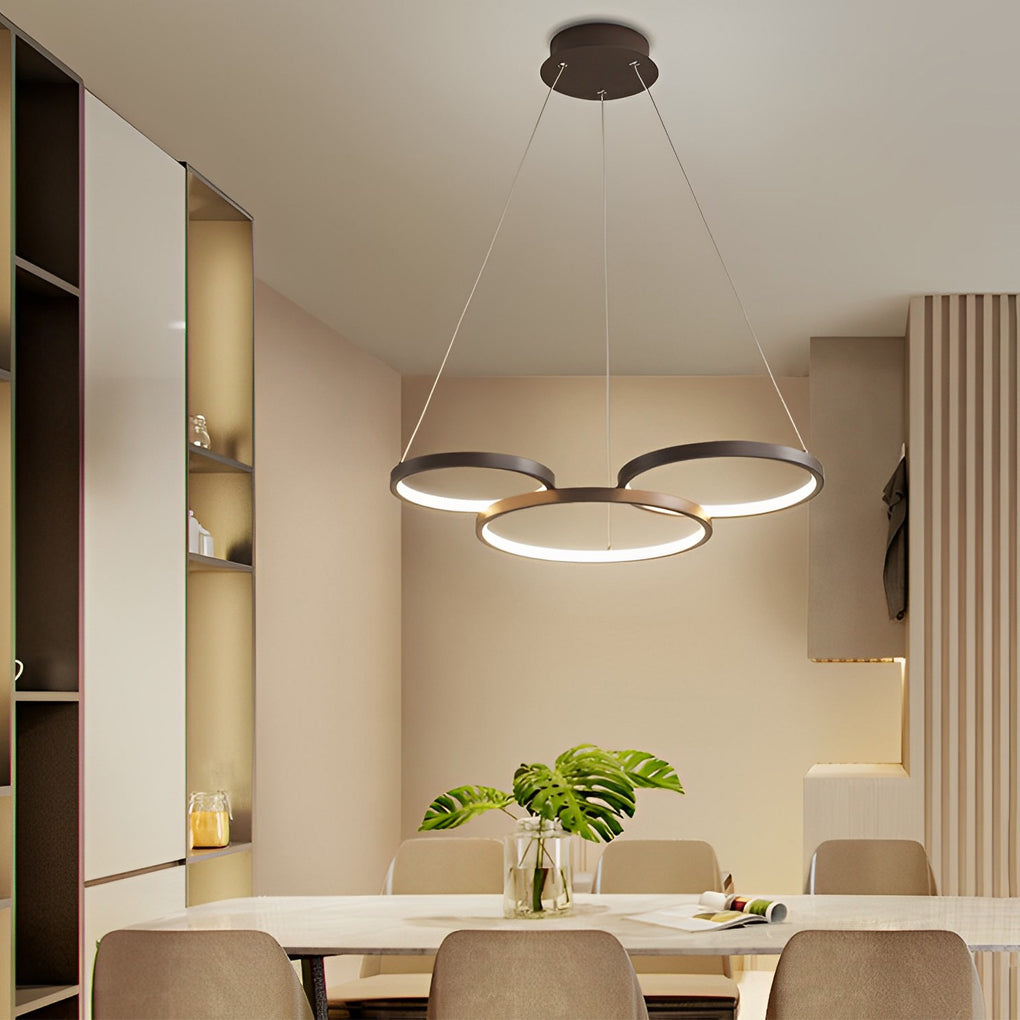 Modern 3-Ring LED Chandelier with Remote Control Dimmable Lighting