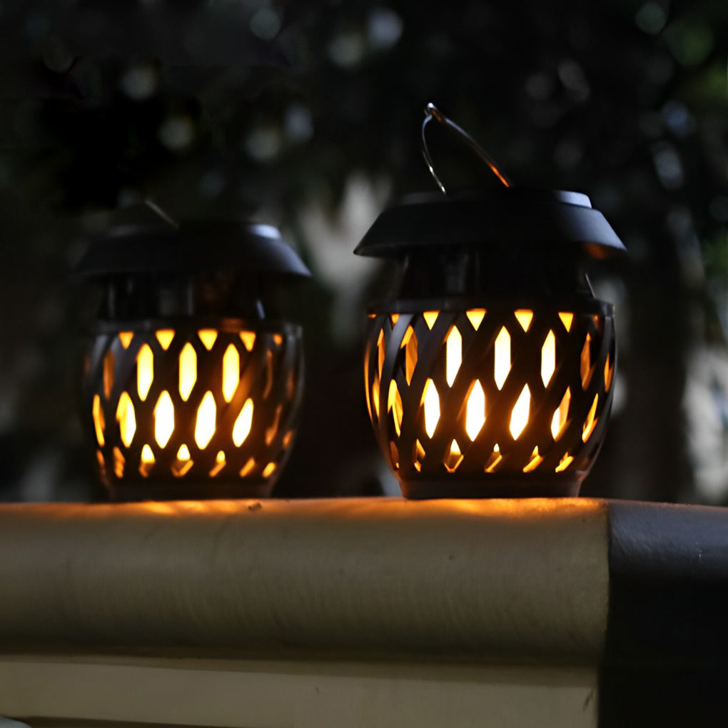 Portable Solar LED Outdoor Lantern with Flickering Flame Effect