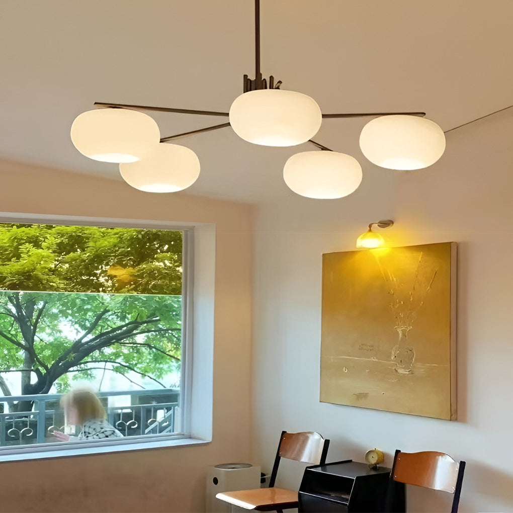 5-Light Glass Chandelier with 3-Step Dimming LED Nordic Hanging Lamp