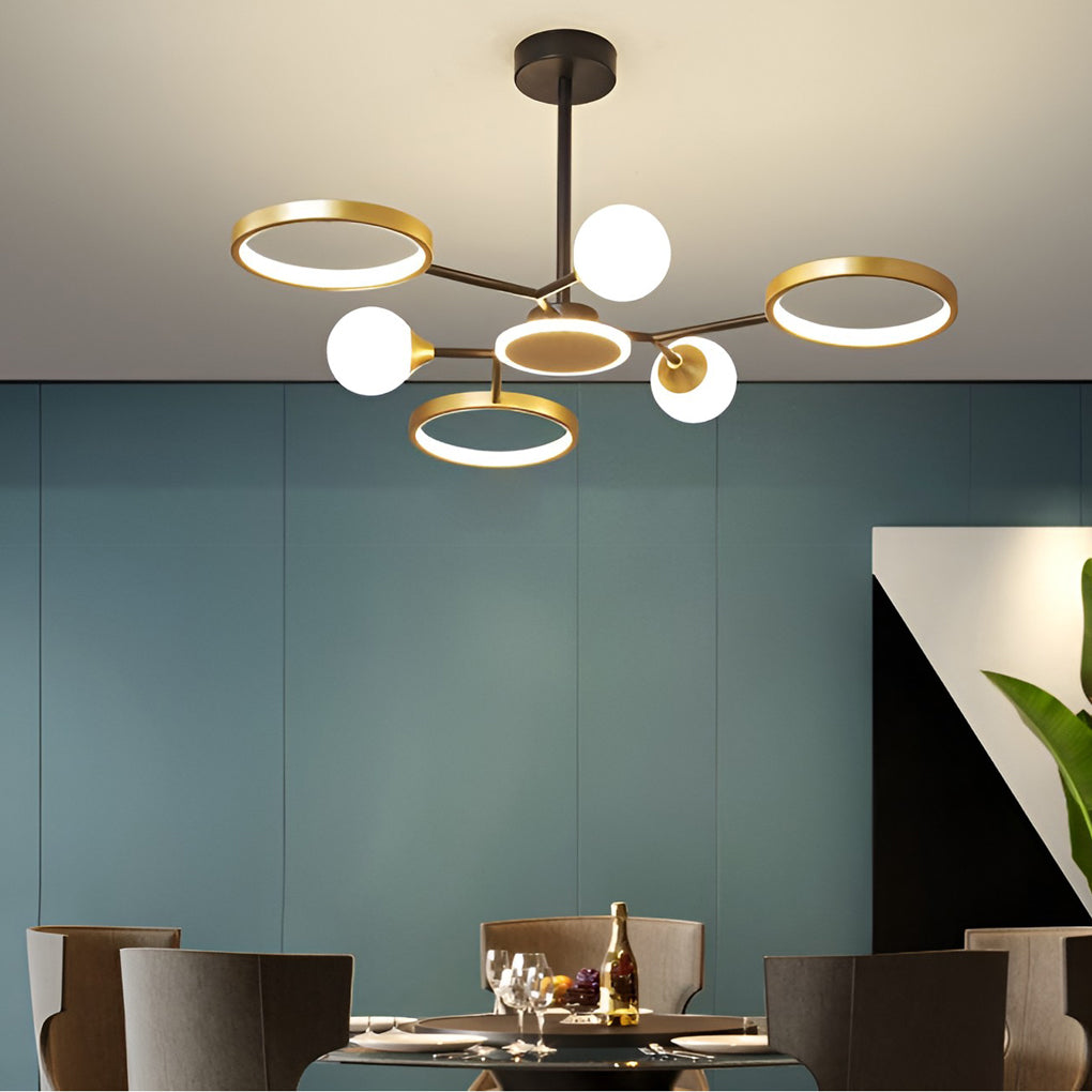 Modern Multi-Circle LED Chandelier Gold Finish Iron & Acrylic