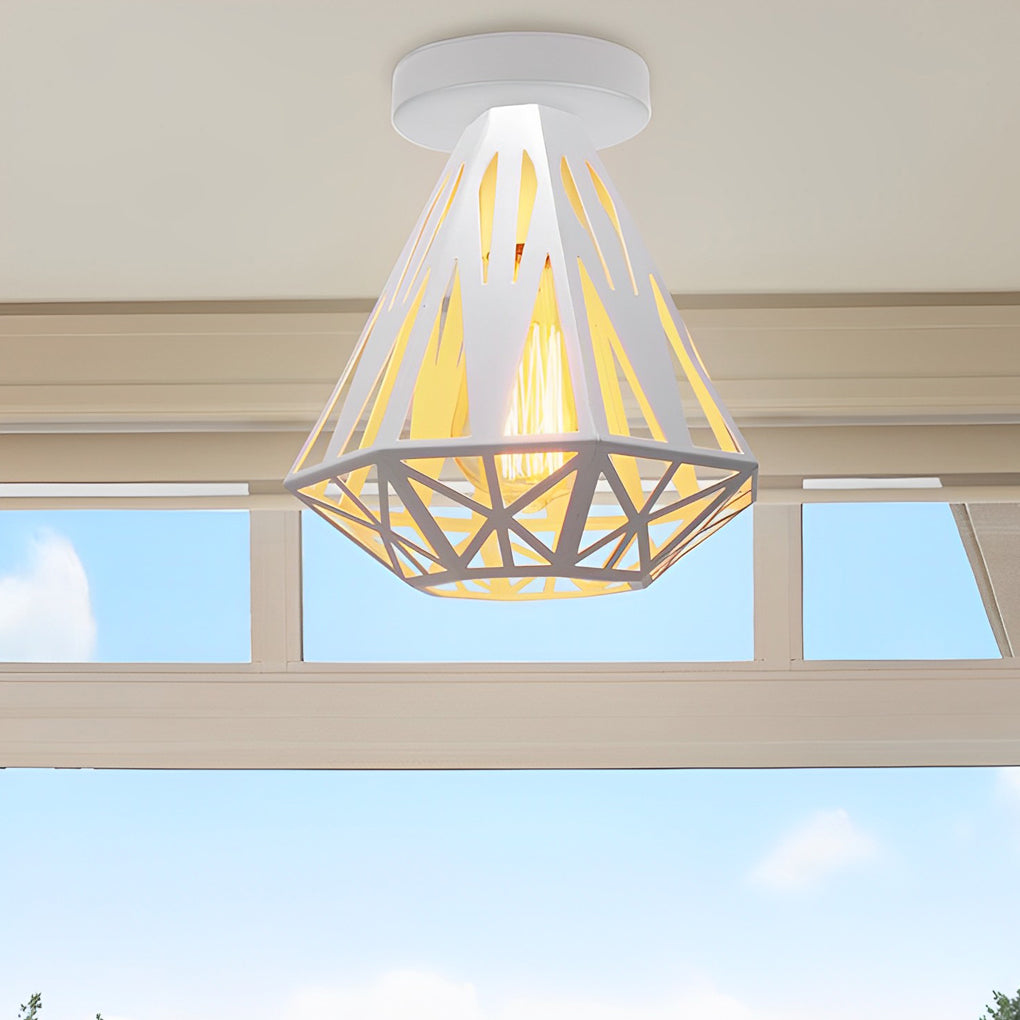Industrial Iron Cage Semi-Flush Ceiling Light with LED