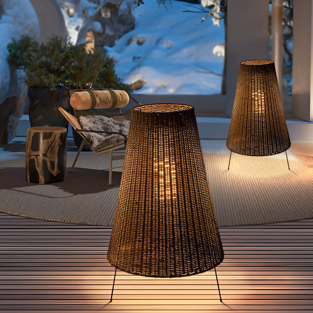 Rattan Tripod Outdoor Floor Lamp with Integrated LED