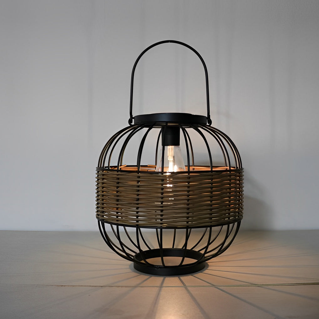 Rattan Cage Solar Lantern - Waterproof Outdoor Garden Light