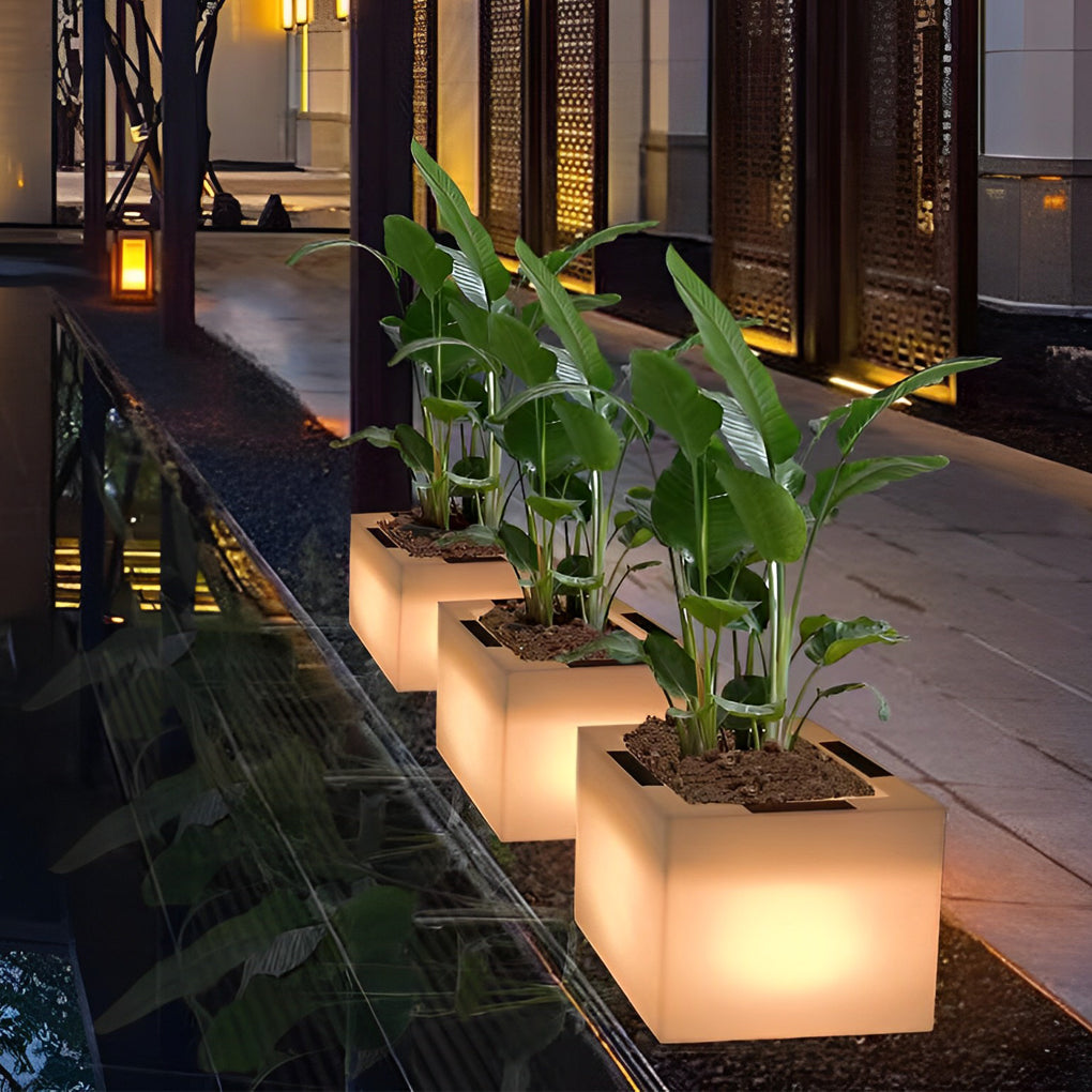 Square Solar LED Illuminated Planter - Waterproof Outdoor