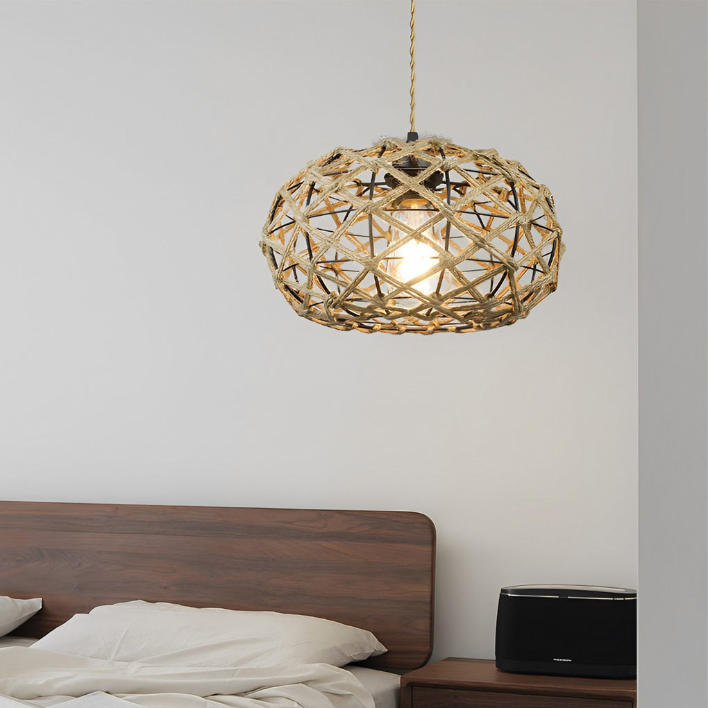 Hand-Woven Rope Pendant Light - Rustic Beige Ceiling Fixture