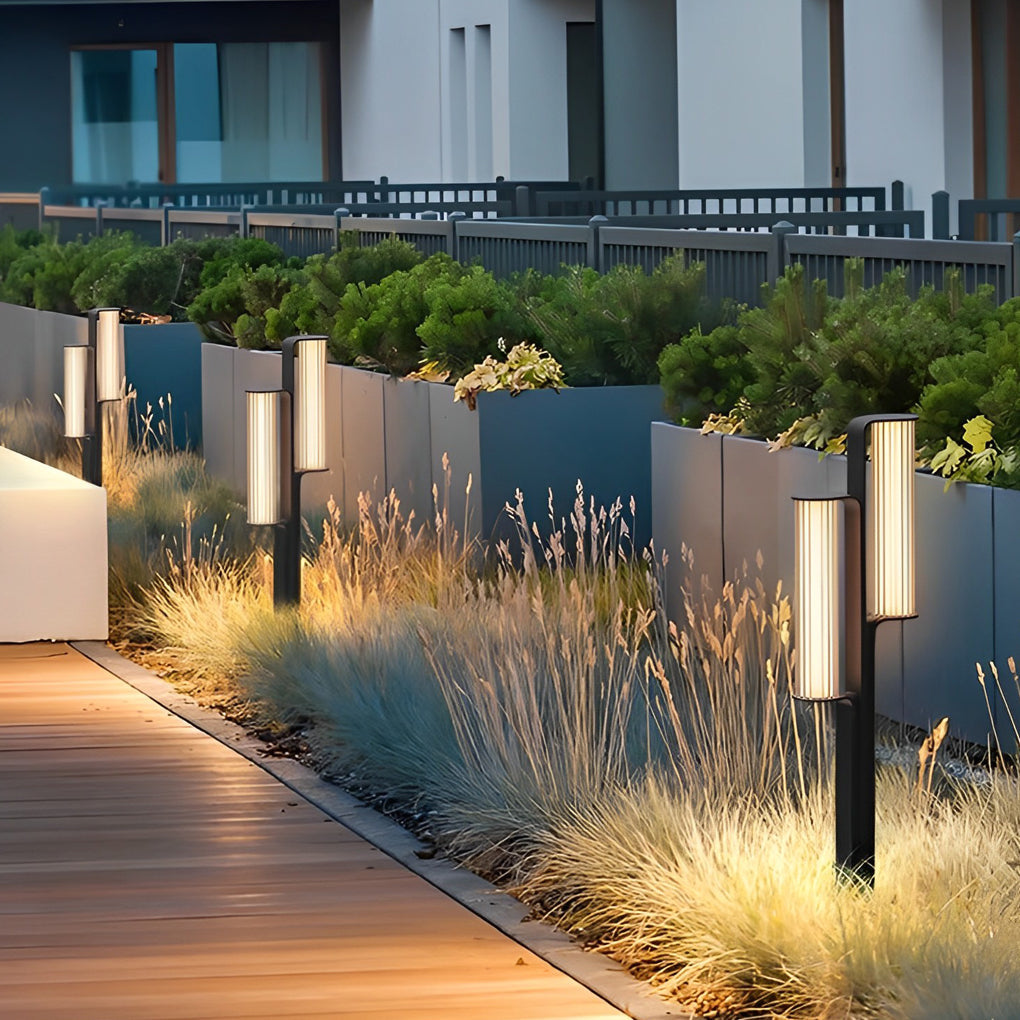 Modern Black LED Pathway Light Dual Cylinder Waterproof Outdoor