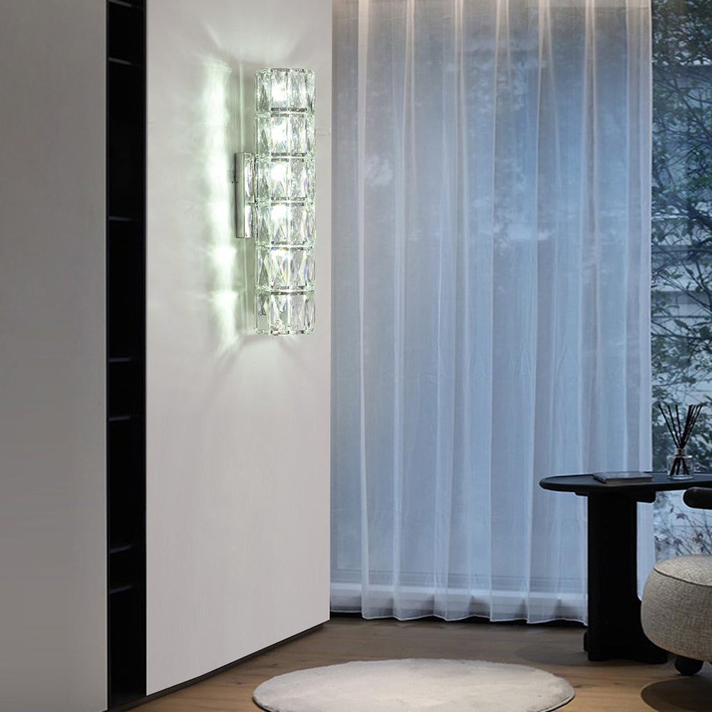 Crystal Cylindrical LED Wall Sconce with 3-Step Dimming