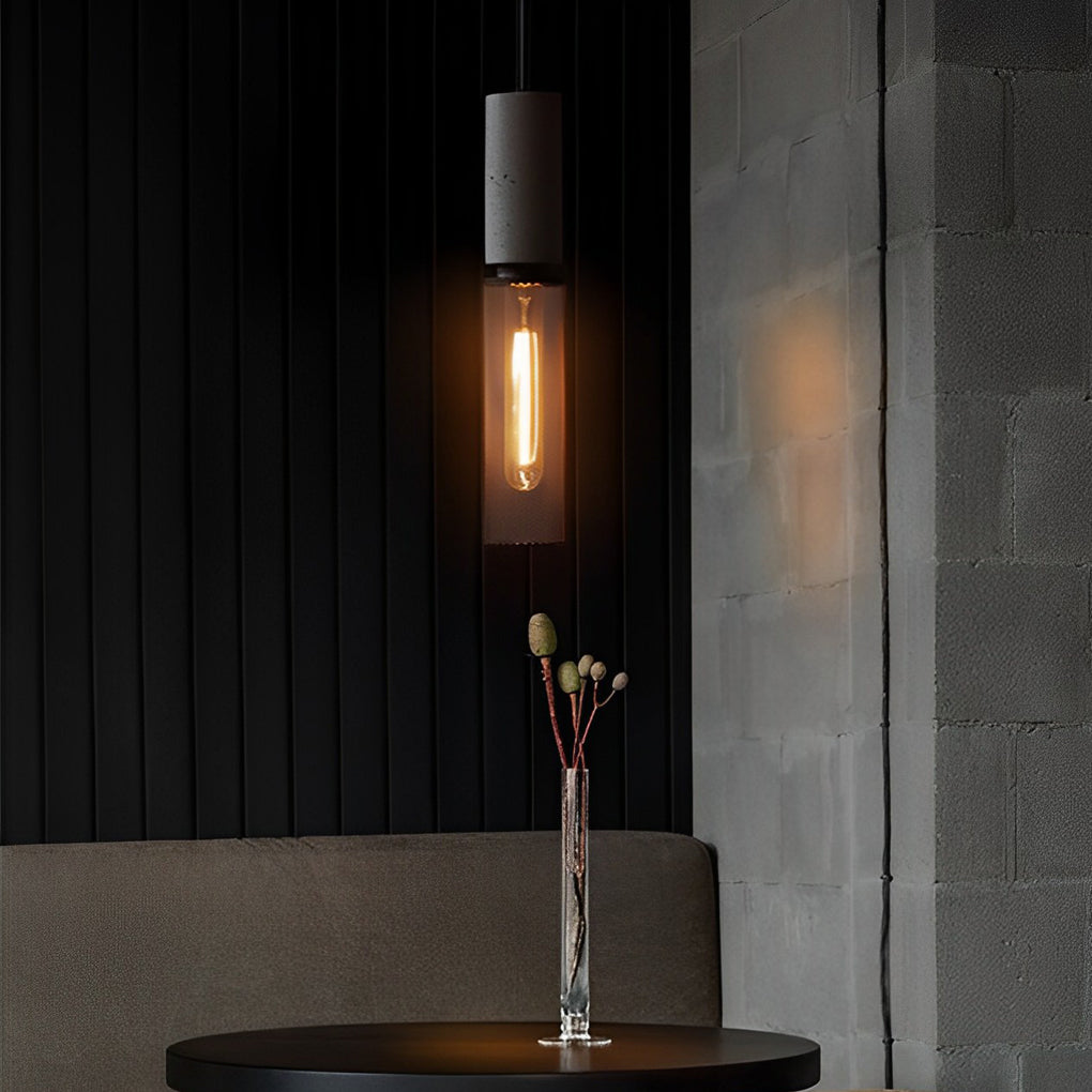 Industrial Concrete & Metal Mesh Pendant Light - Black Cage
