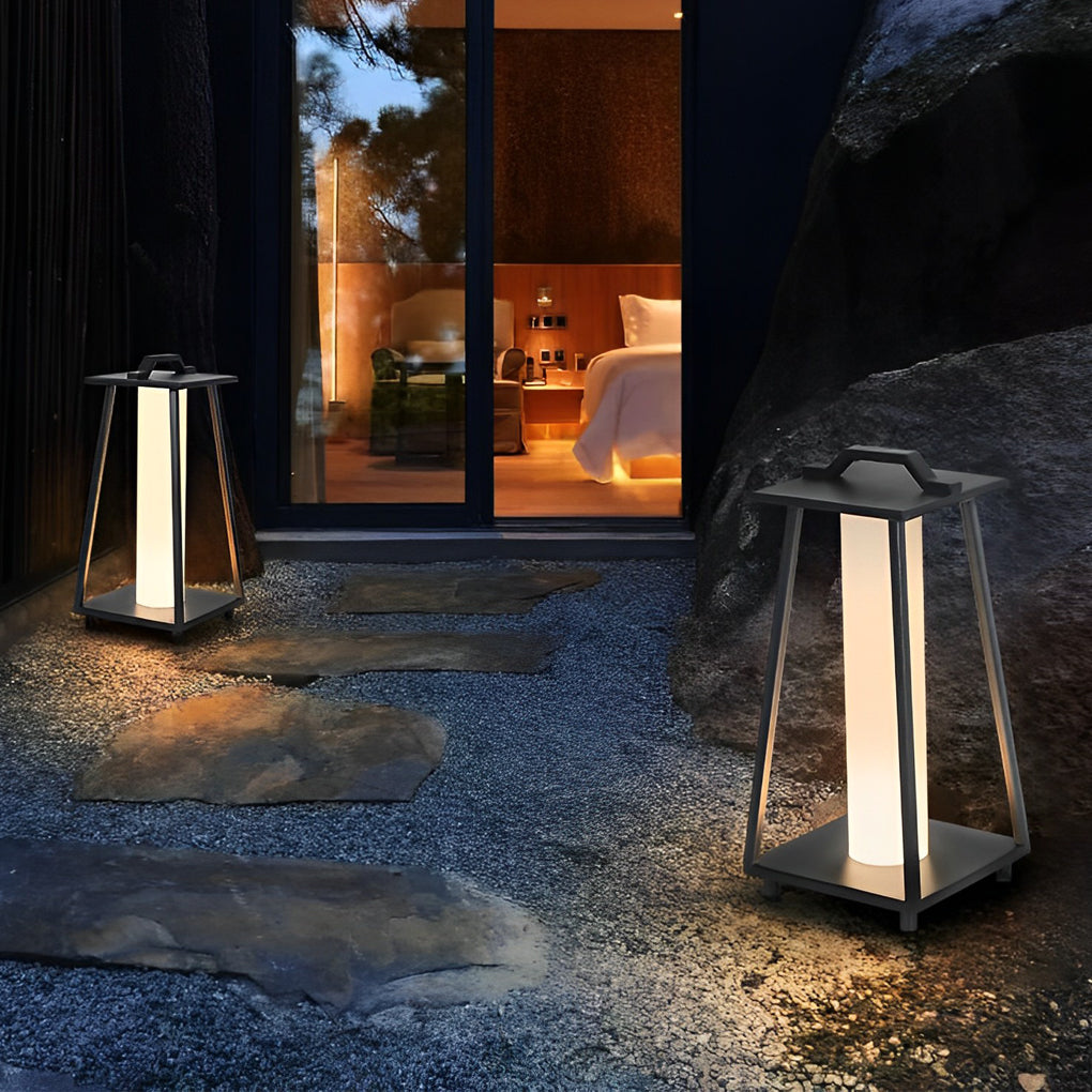 Modern Black LED Outdoor Floor Lamp with Handle – Portable Lantern