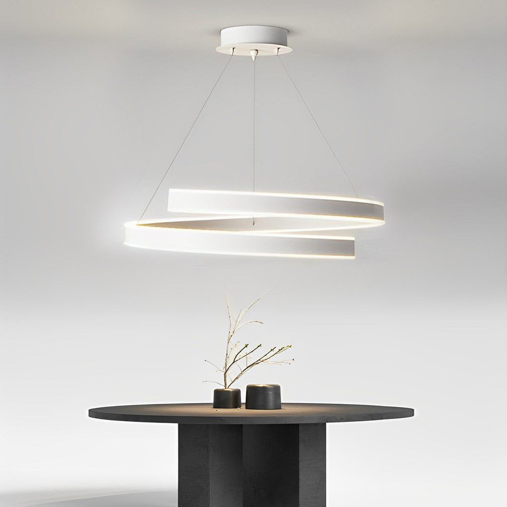 Modern White LED Chandelier with 3-Step Dimming & Rotating Rings