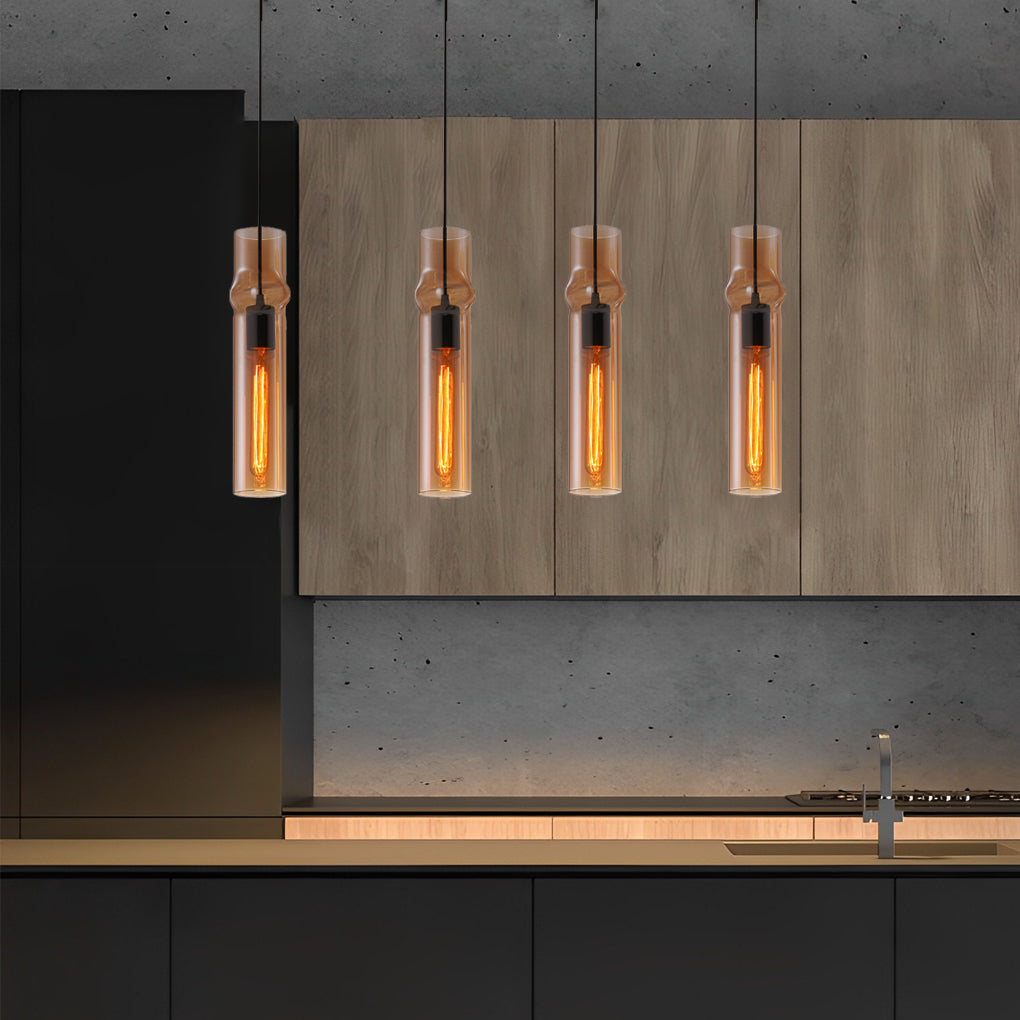 Cylindrical Glass Pendant Light - Modern Iron Frame