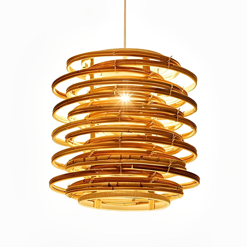 16" Bamboo Pendant Light - Farmhouse Round Ceiling Fixture