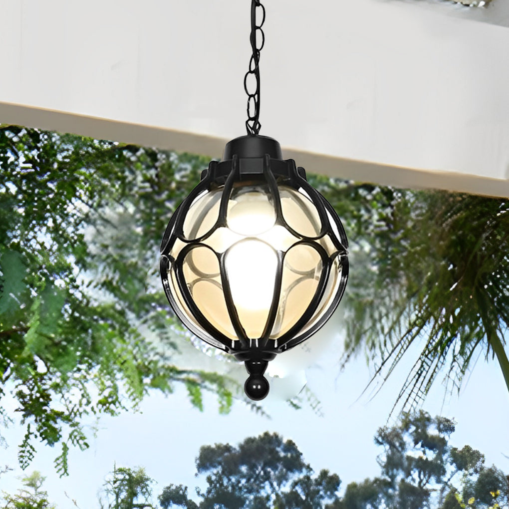 Glass Ball Outdoor Pendant Light | Waterproof Aluminum Chandelier