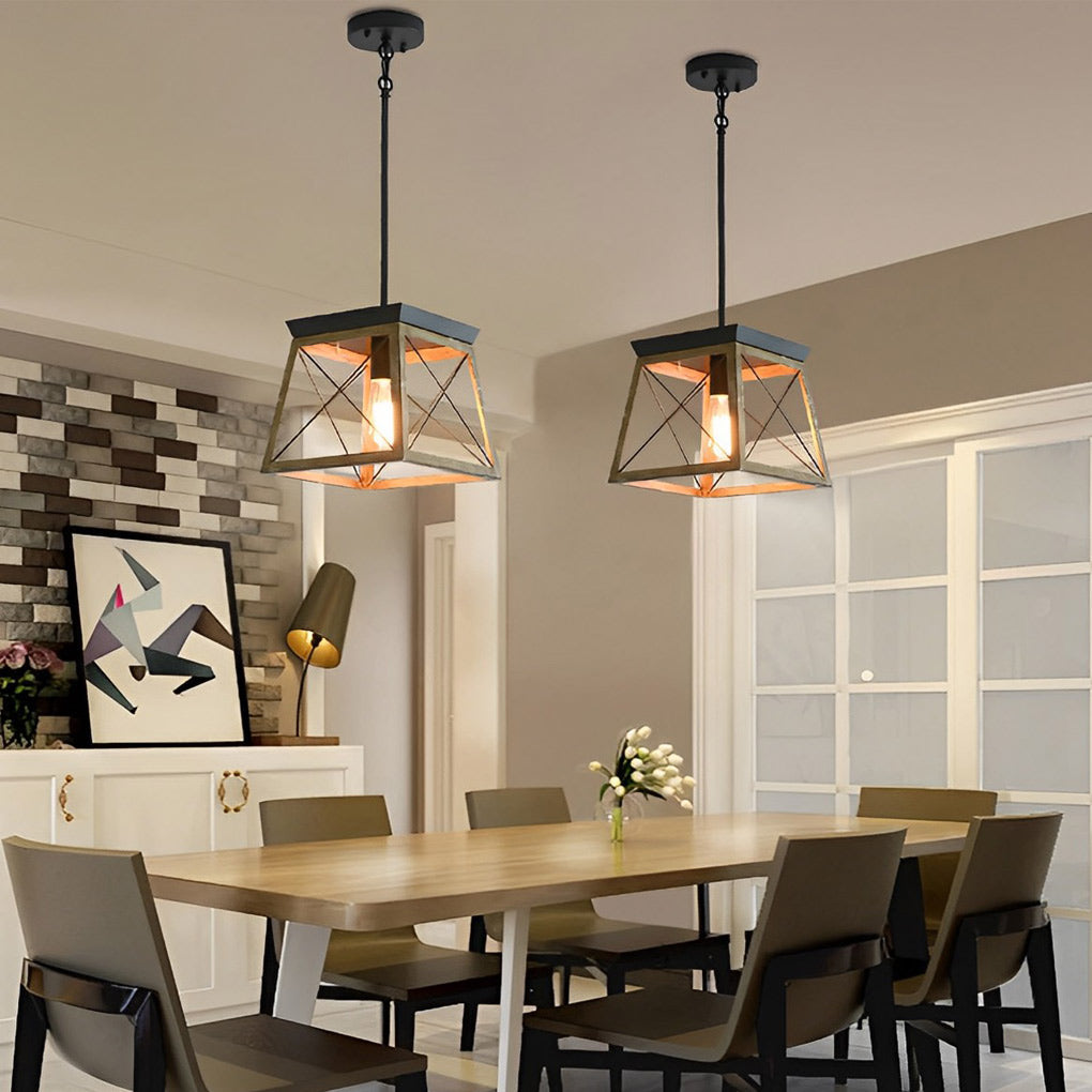 Geometric Iron Pendant Light – Adjustable Industrial Chandelier