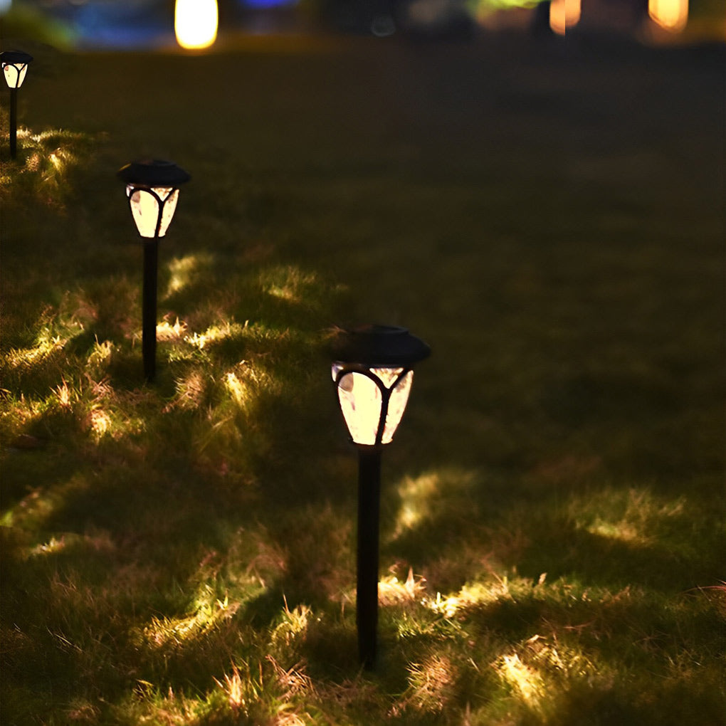 Solar LED Lawn Lamp Set with Black Glass Shade (2 Pack)
