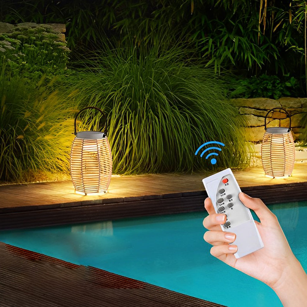 Solar Powered Rattan LED Outdoor Lantern with Rotating Handle