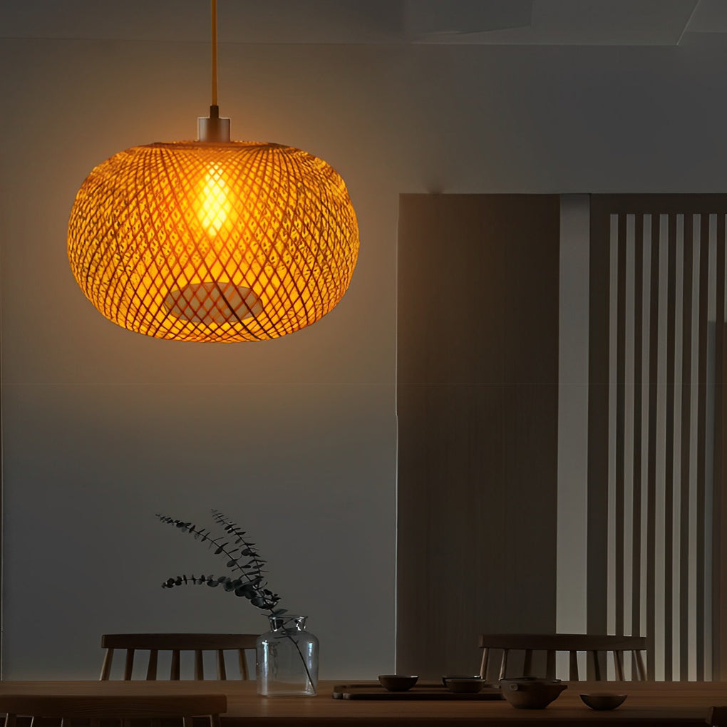 Handwoven Bamboo Rattan Pendant Light - Modern Rustic Chandelier