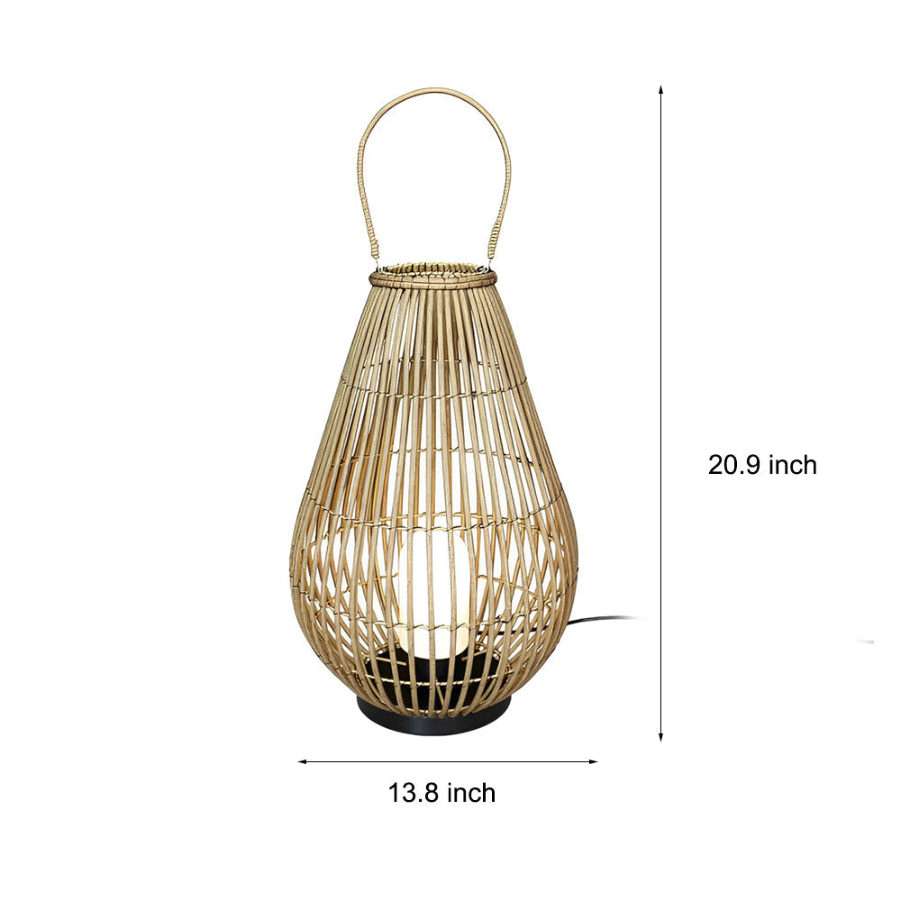 Handwoven Rattan Outdoor Lantern with Handle - Modern Floor Lamp