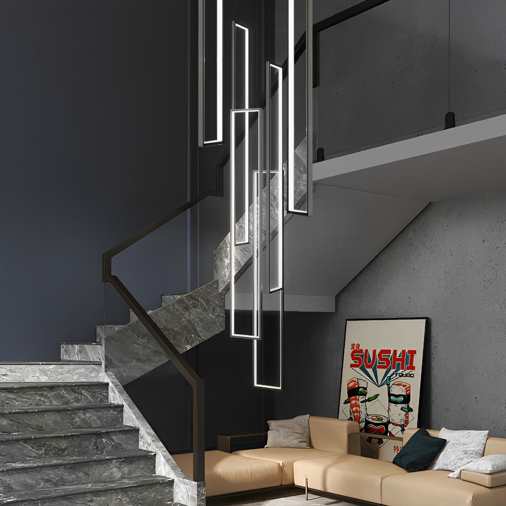 Modern Black Aluminum LED Staircase Chandelier with Adjustable Design