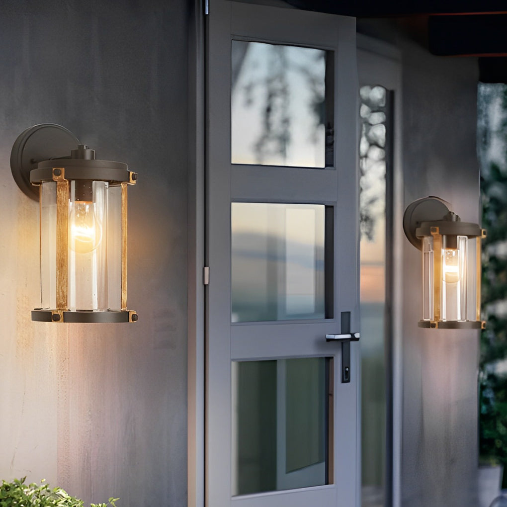 Industrial Glass Outdoor Wall Sconce - Black Aluminum Waterproof