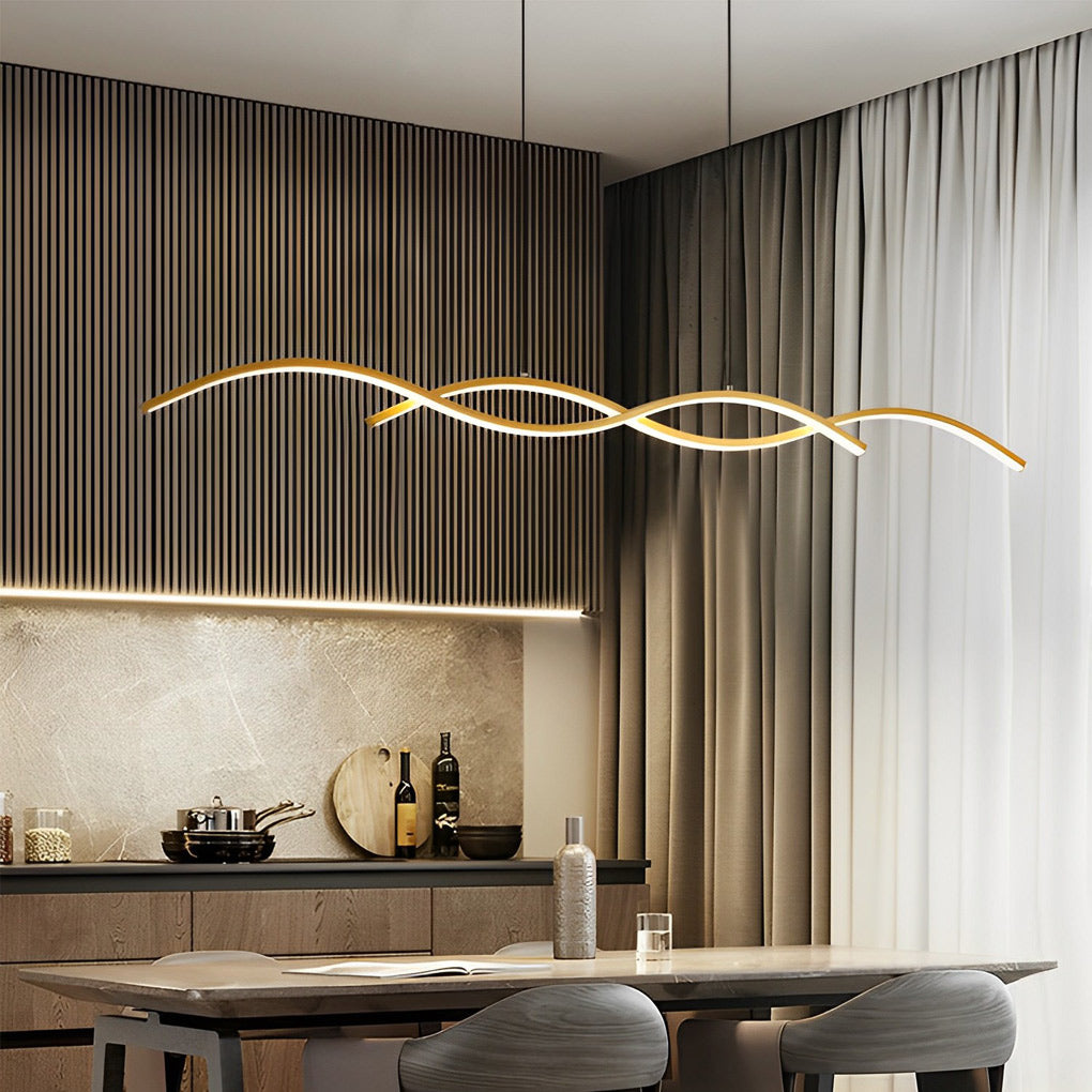Modern Wave Pendant Light - Aluminum LED Dining Room Chandelier
