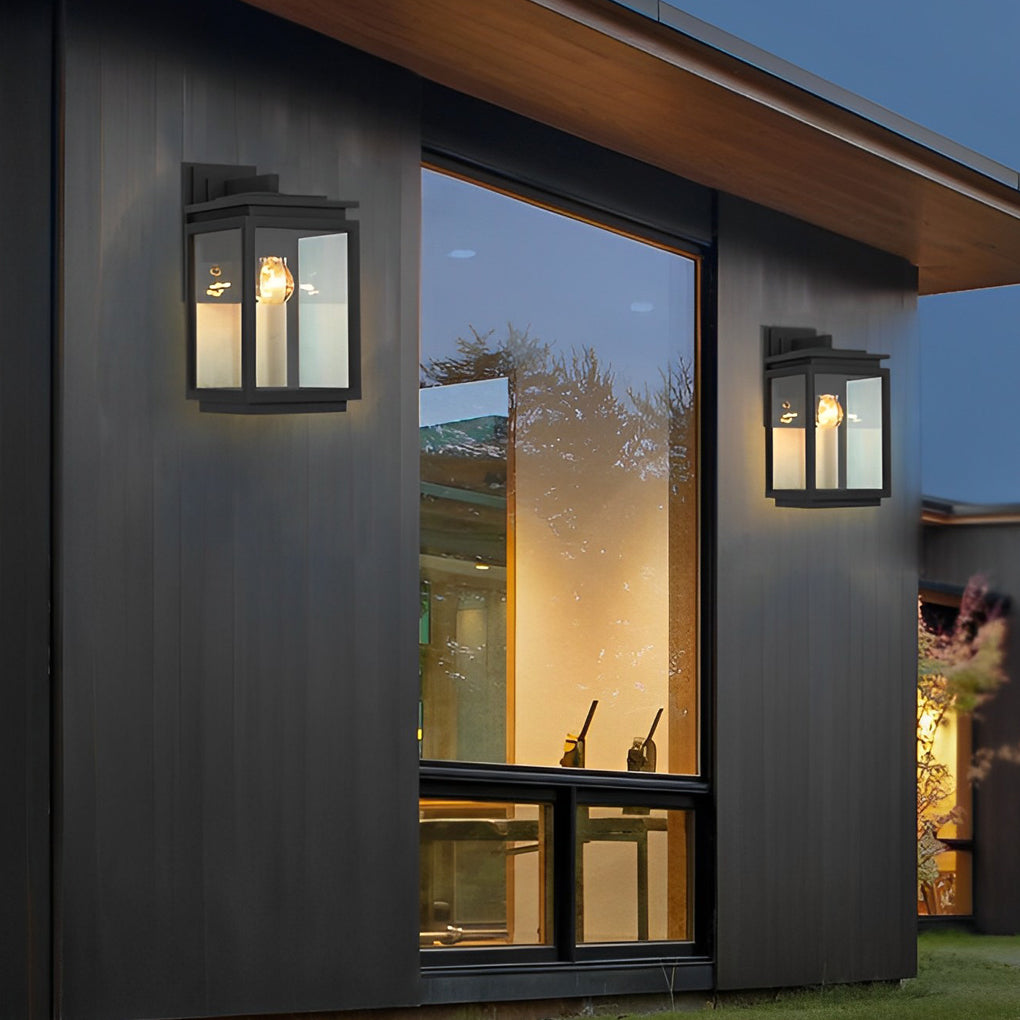 Rectangular Glass Industrial Outdoor Wall Lamp - Black Aluminum