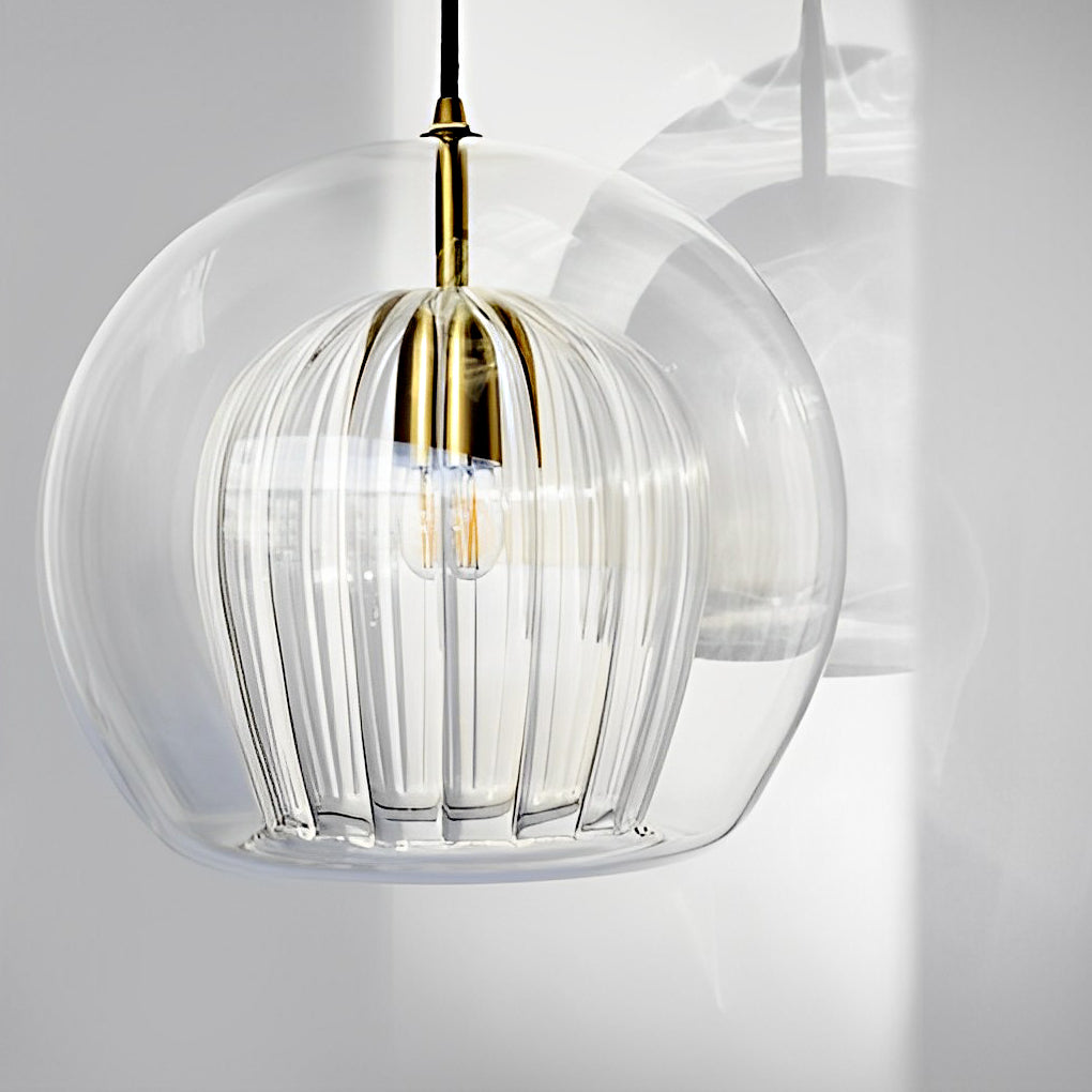 Modern Double Layer Glass Pendant Light with Brass Finish