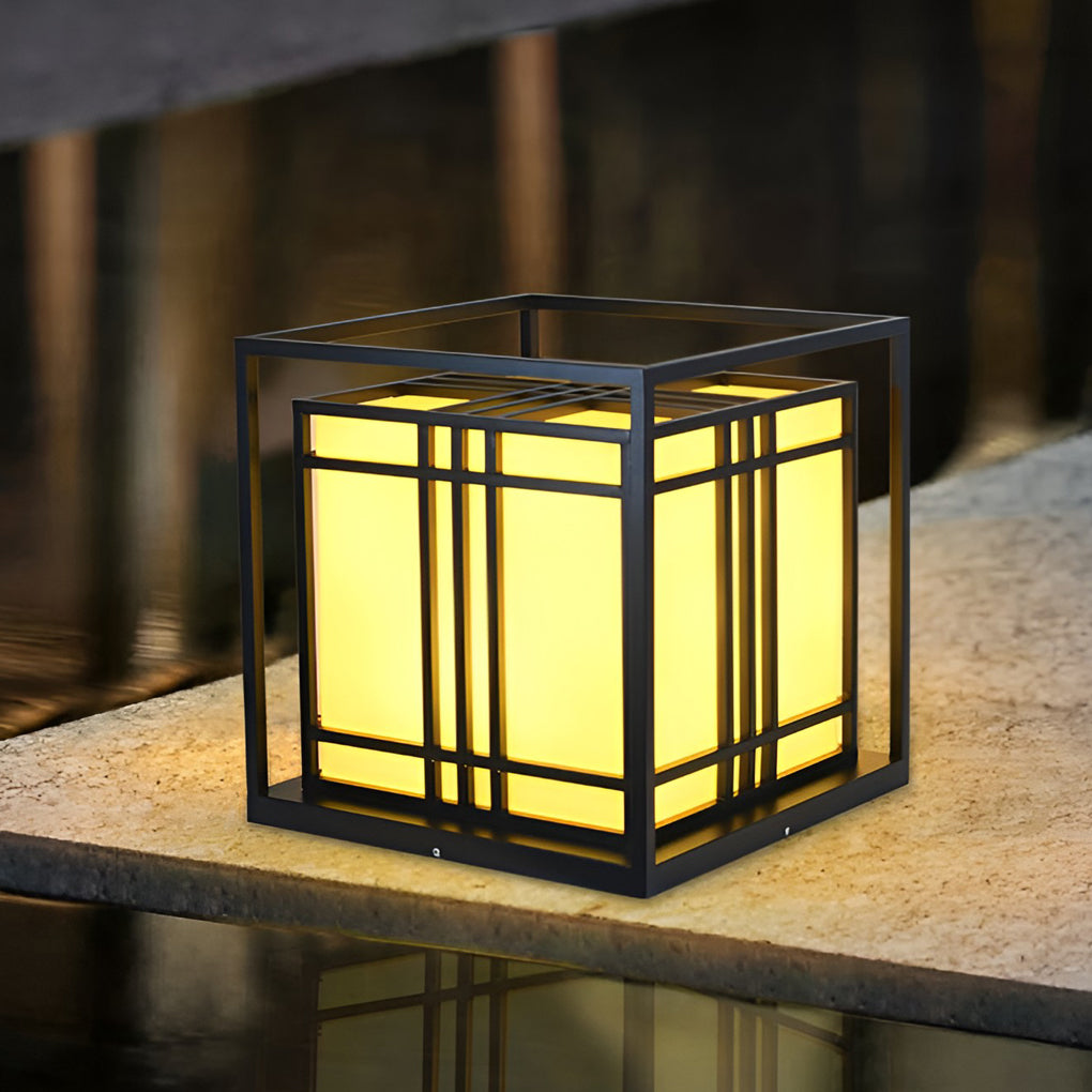 Modern Square LED Outdoor Post Cap Light - Waterproof Black