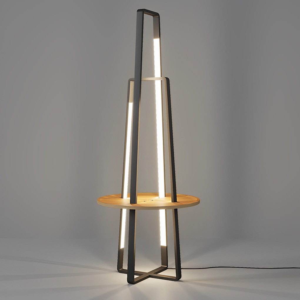 Modern LED Floor Lamp with Wooden Tray – 63" Tall Metal Stand