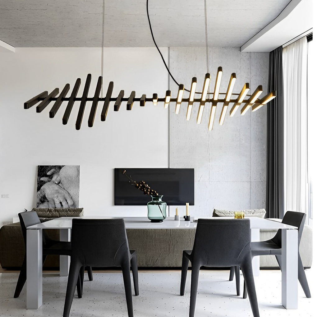 Modern Fishbone Wave LED Chandelier with Dimmable Remote Control