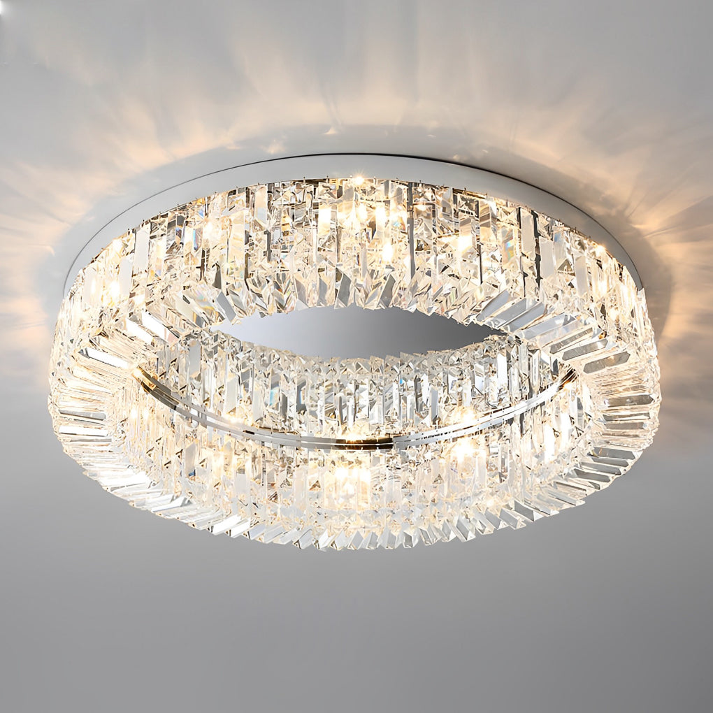 Modern Crystal Drum Flush Mount Ceiling Light - Stainless Steel