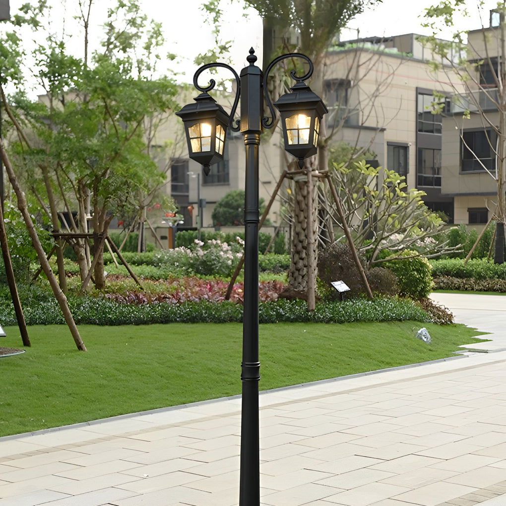 2-Light Outdoor Pole Light – Industrial Black Aluminum & Glass