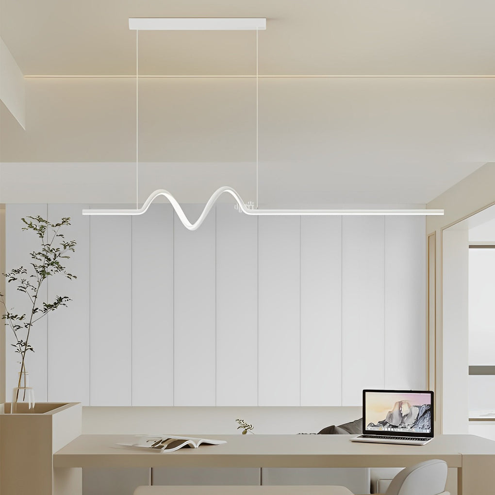 Modern Wavy LED Pendant Light with Stepless Dimming & Remote