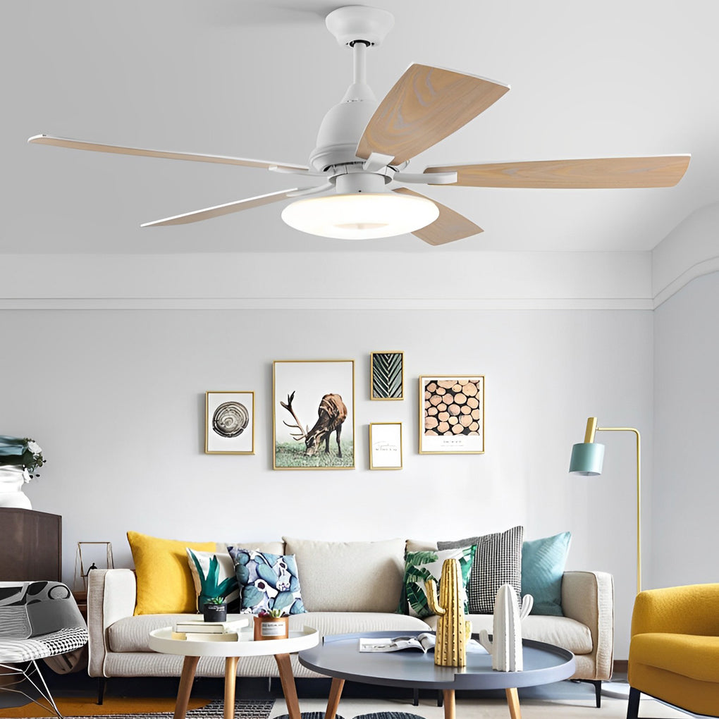 52" Modern Wood Blade Ceiling Fan with Dimmable LED & Remote