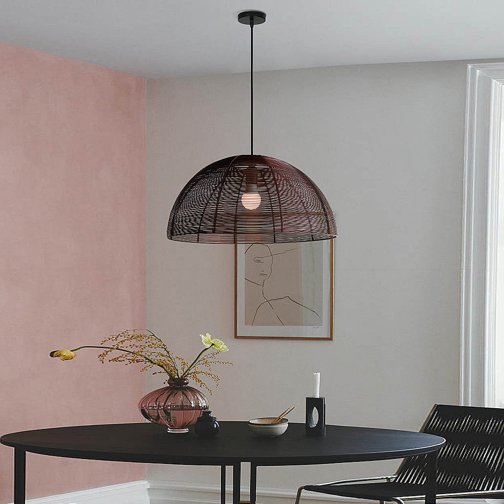 Semicircular Woven Metal Pendant Light - Rustic Modern Dining