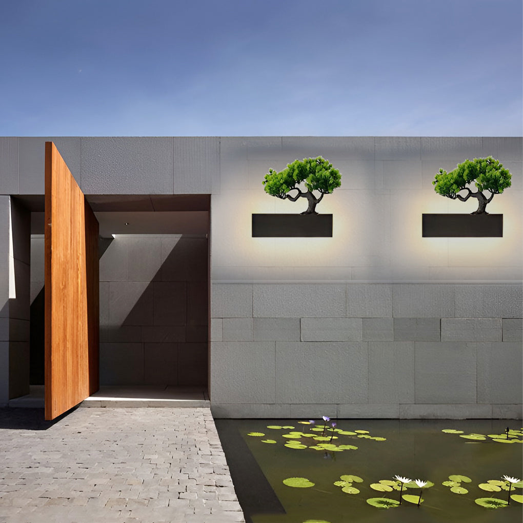 Waterproof Strip Outdoor Wall Light with Botanical Accent