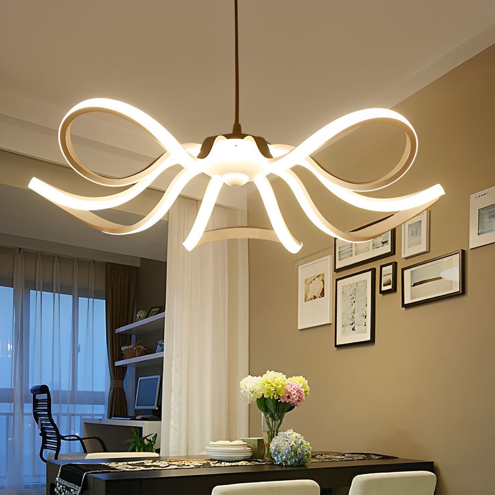Modern Flower Petal LED Chandelier with Stepless Dimming - White