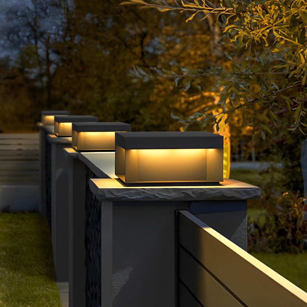 Modern Square LED Outdoor Pier Mount Post Light Black Steel Glass