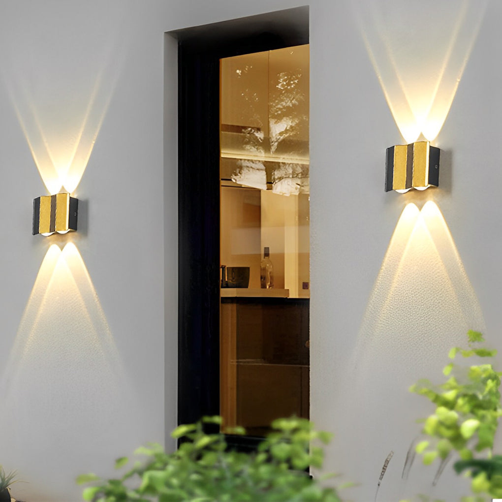 Modern Aluminum LED Outdoor Up Down Wall Light Black Gold Finish