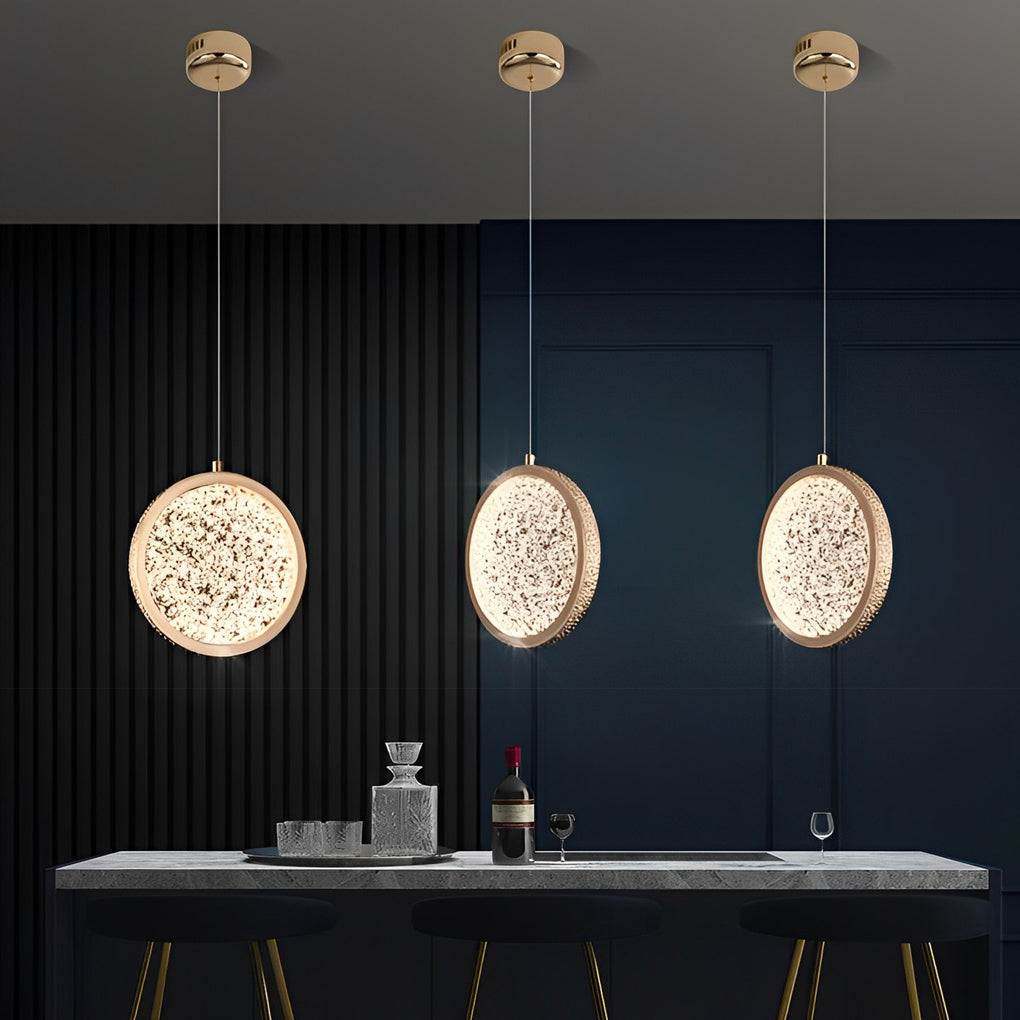 Modern Round Pendant Light with Iron & Acrylic Shade - 3-Step Dimming