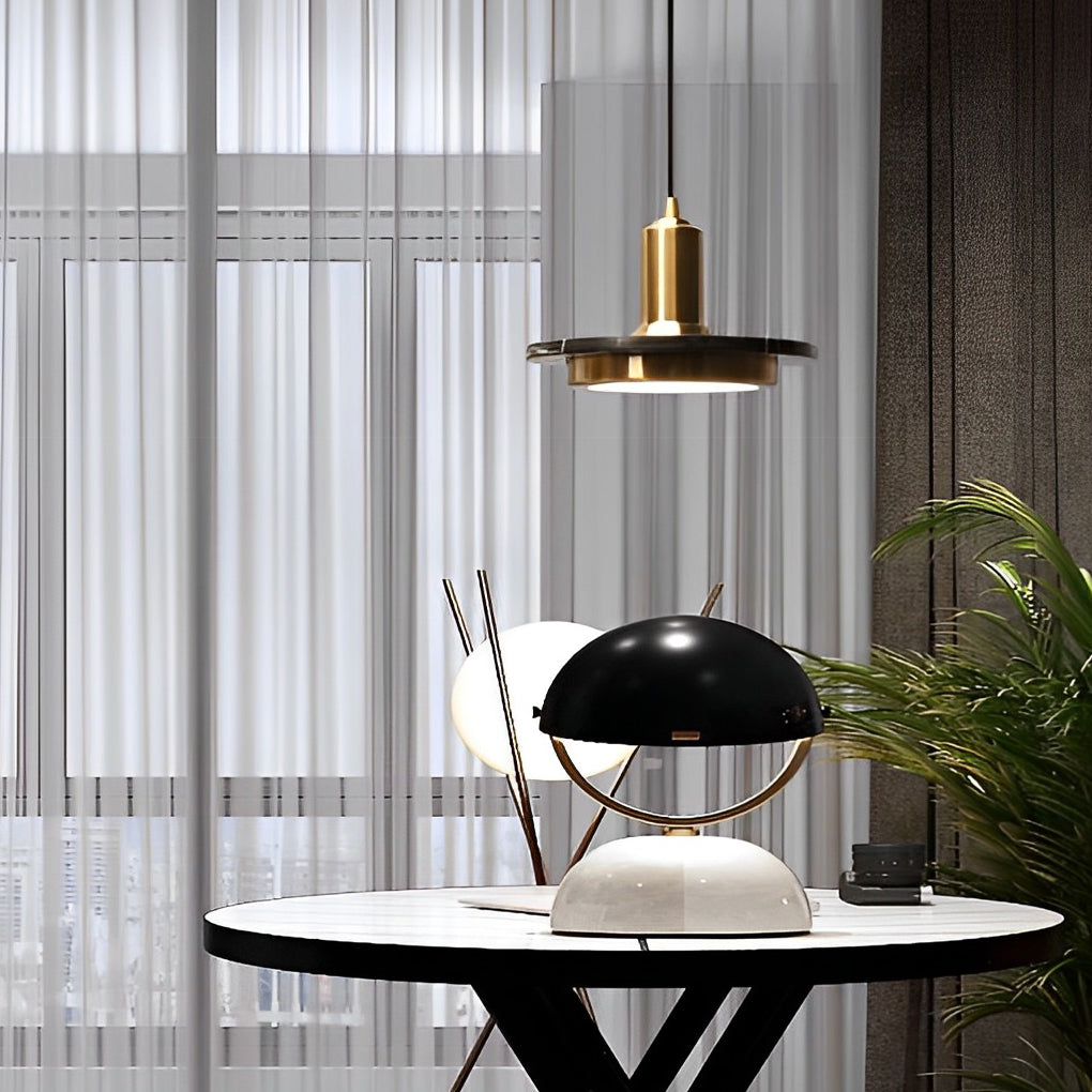 Modern Flying Saucer Pendant Light with LED, Iron & Marble Accent